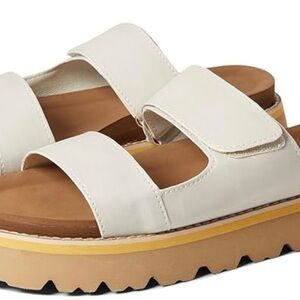 Yellow Box White Platform Slide Sandals with Tan Footbed